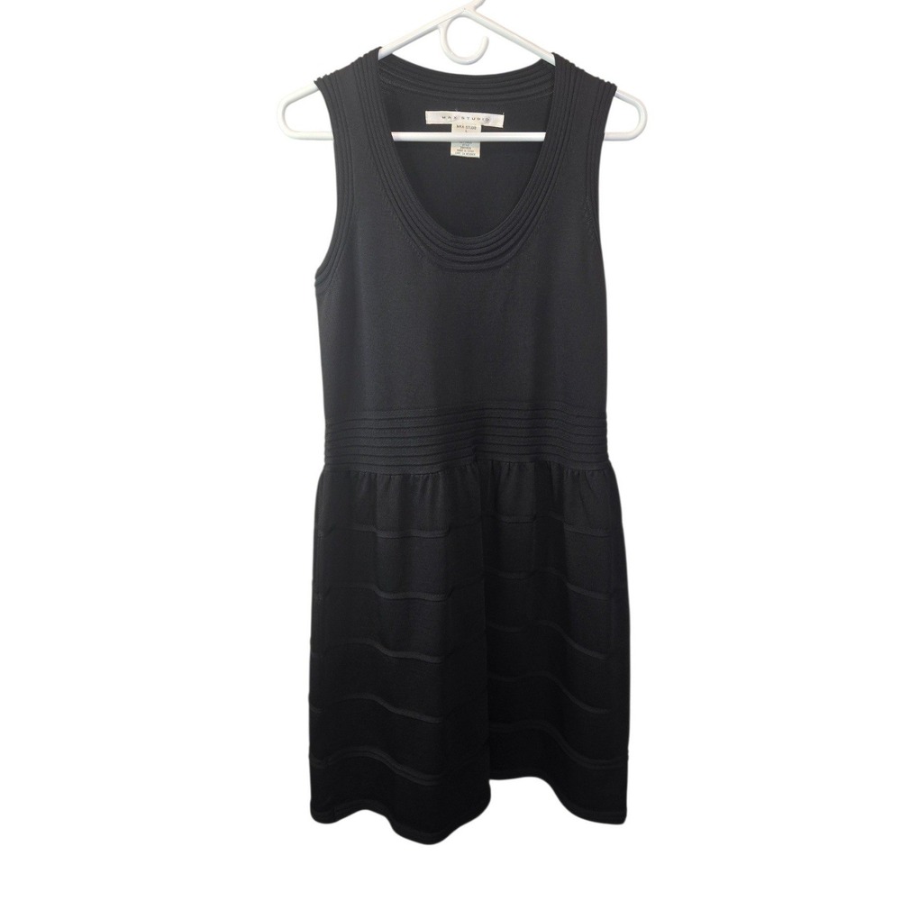 Max Studio Knit Dress Womens Large Black Sleeveless Ribbed Fit and Flare 3911155